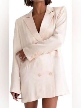 Rumored Champagne Satin Blazer Dress | Oversized | Double Breasted | NWT | S